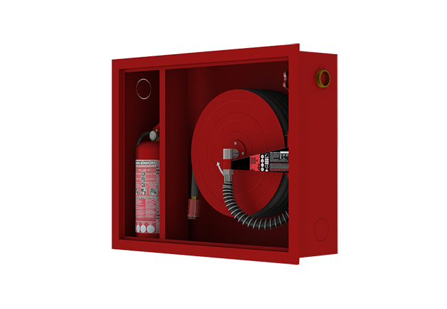 Double Door Fire Cabinet, Rubber Hose, Recessed Mounted