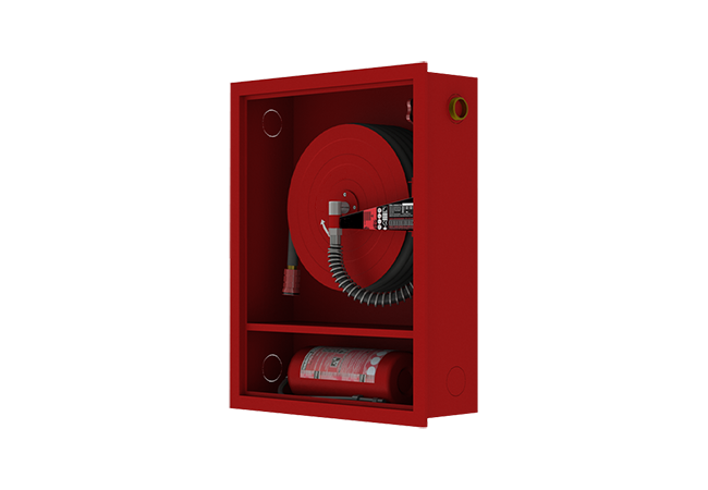 Decorative Type Single Door Fire Cabinet, Rubber Hose, Recessed Mounted